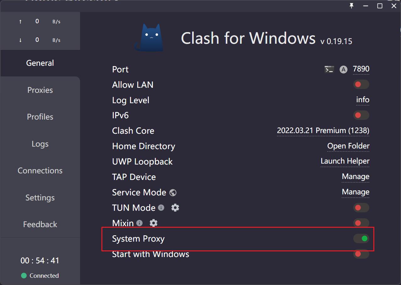 clash for Windows 勾选系统代理